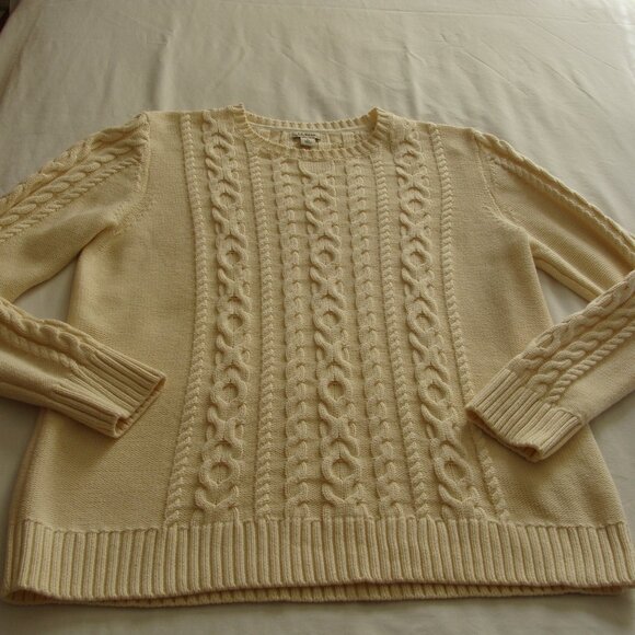 Vintage LL BEAN Buttercream Beige Long Sleeve CABLE Knit THICK SWEATER Sz LARGE - Picture 5 of 8
